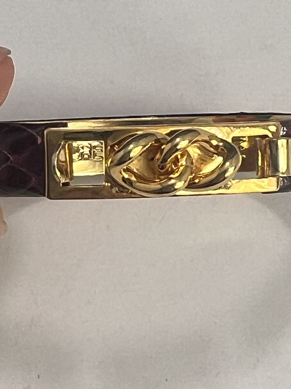 Vintage MANNELLI Florence 24 Kt Gokd Plated Brown Leather Hinged Bracelet