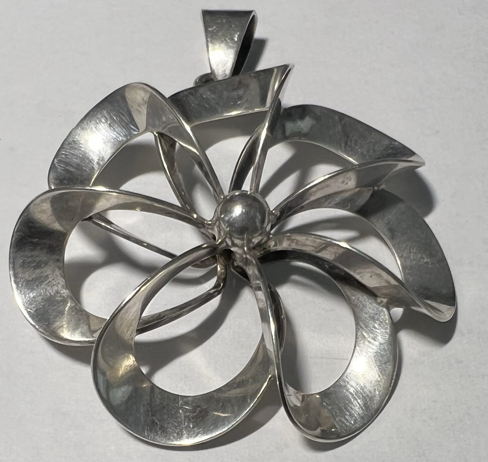 Vintage Denmark N.E Sterling Silver Flower Pendant .