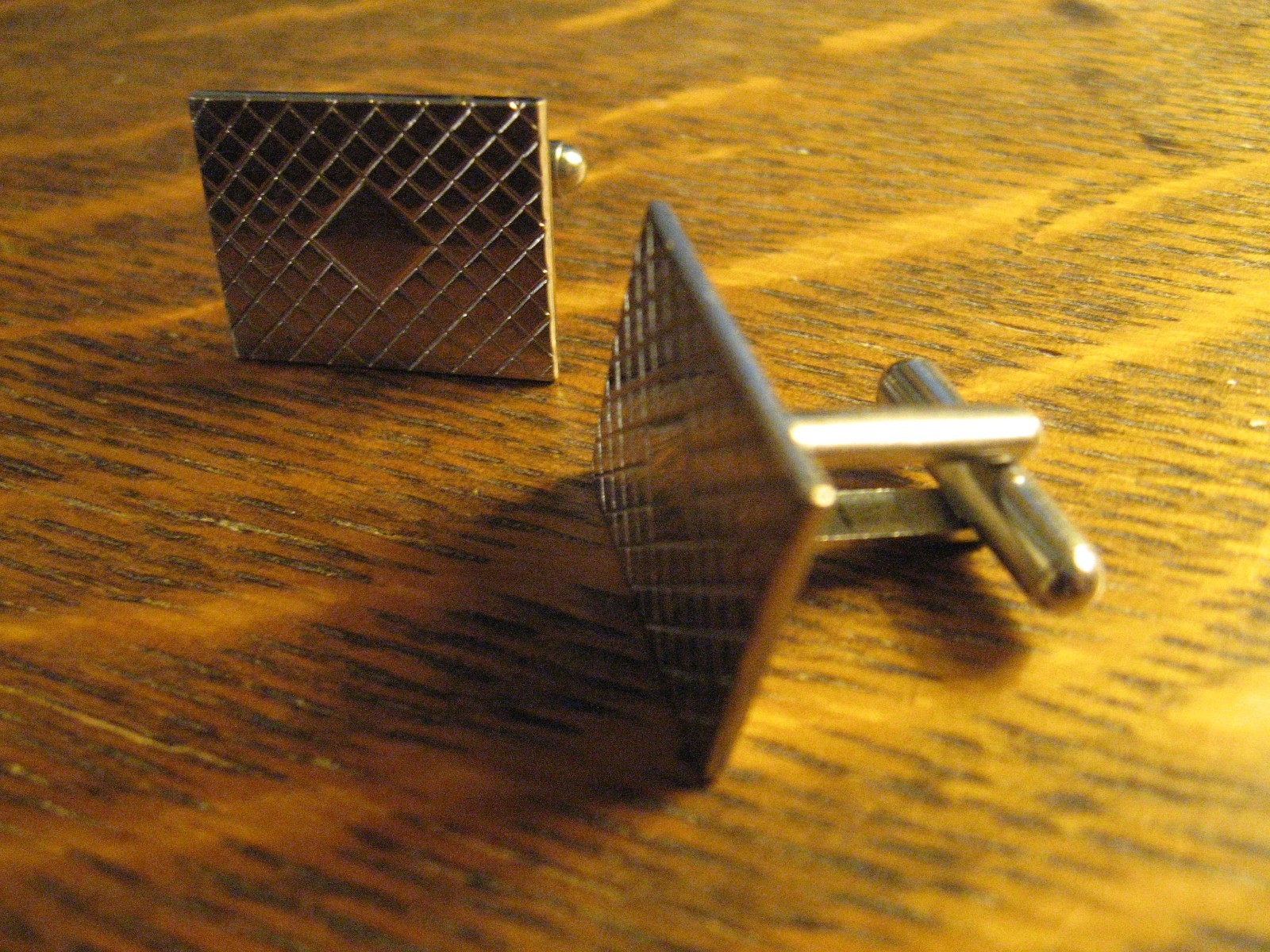 Cufflinks Vintage 1960’s Old Chrome Silver Lozenge Diamond Rectangle Retro Style