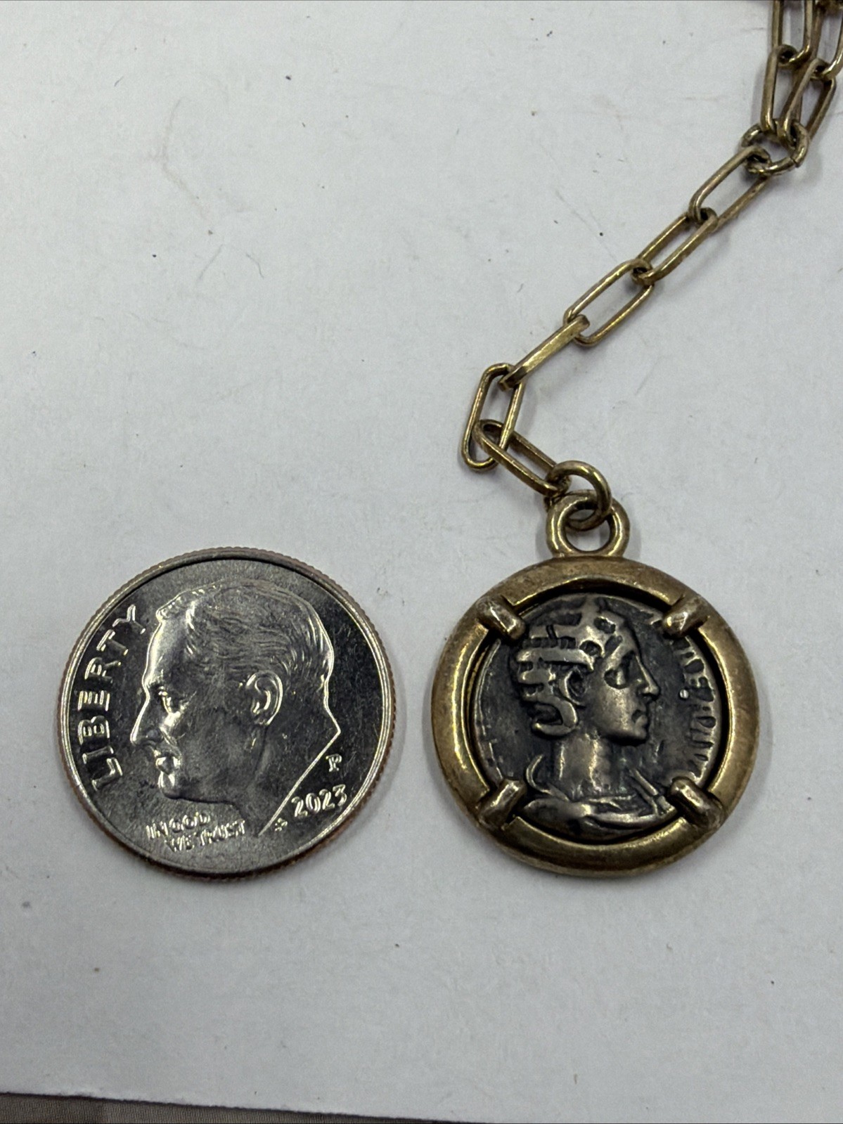 Vintage Dyadema Sterling Silver 925 Gold Vermeil Greek Roman Coin Link Necklace