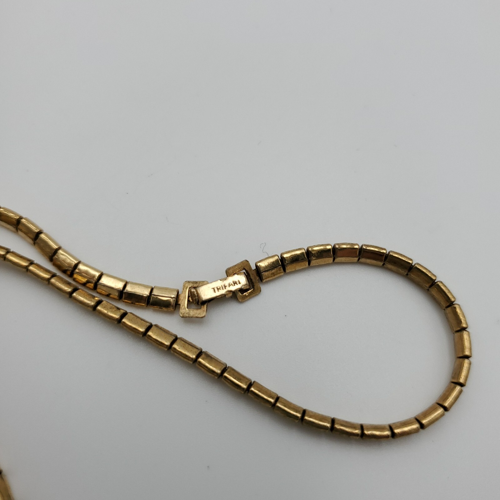 Trifari Alfred Philippe Gold Necklace Clear Rhinestone Lozenge Choker Channel
