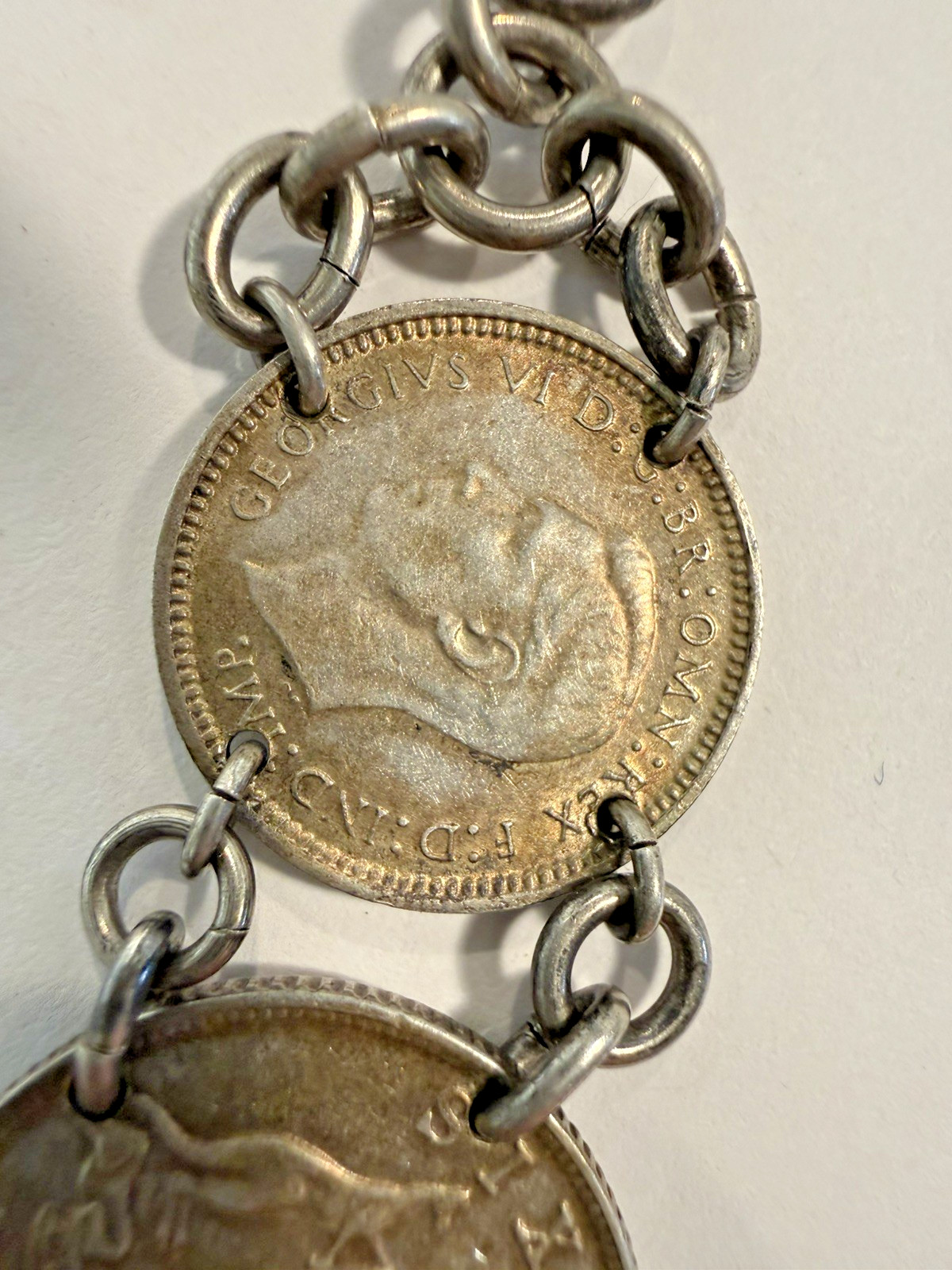 vintage coin Link bracelet 1940s Handmade australian sixpence threepence