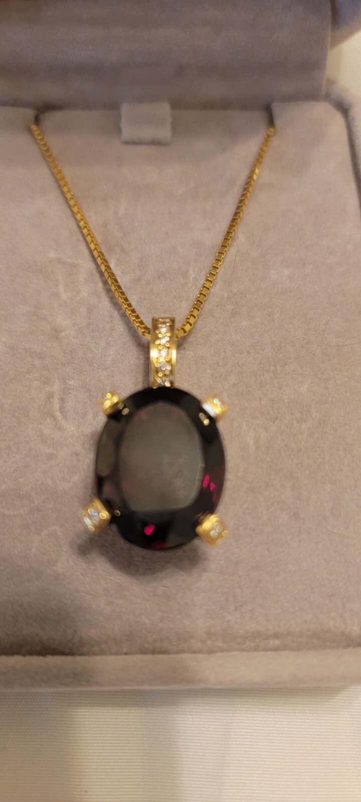 14.21 Carat Garnet Pendant .11 carat Diamond 18″ Necklace 11.2 grams