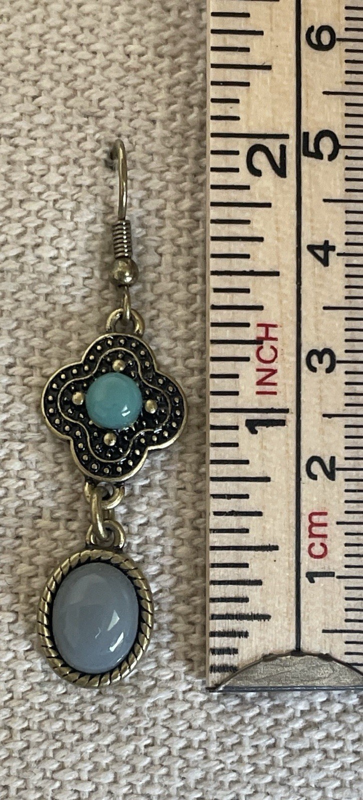 Bohemian Style Antiqued Finish Blue Drop Dangle Pierced Earrings