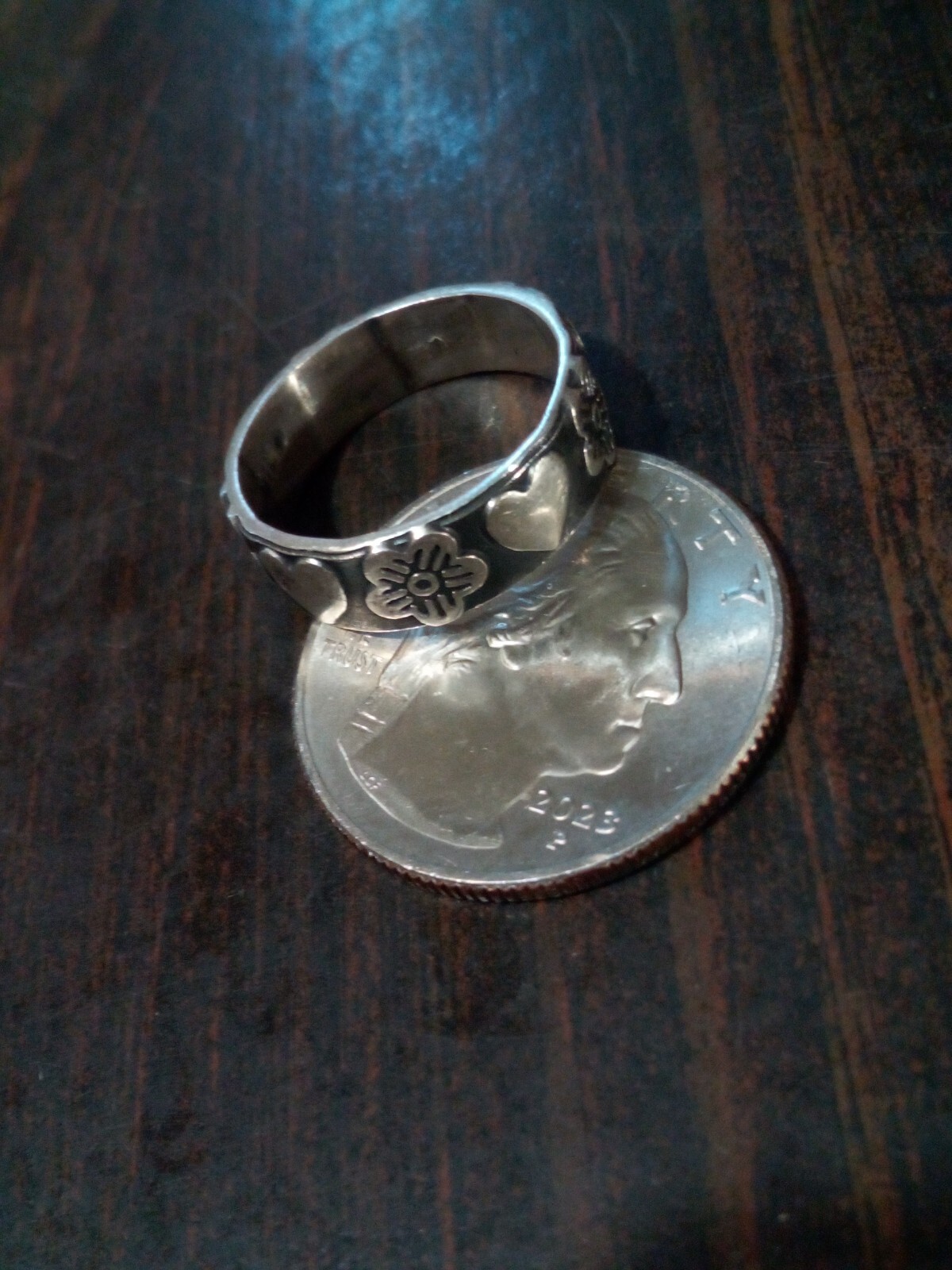 925 STERLING SILVER HEARTS & FLOWERS BAND RING SIZE 6 Mexico Made Valentine’s