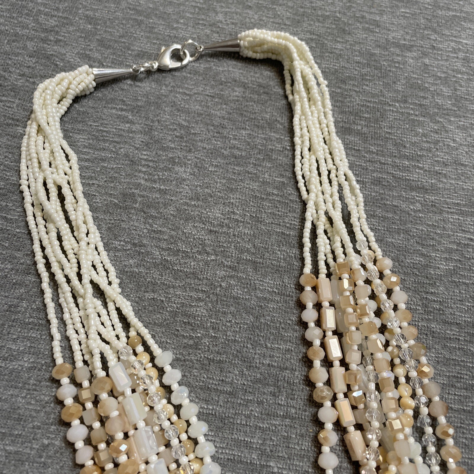 Crystal Layered Necklace Peach White Champagne Ombre Aurora Borealis Boho 24″