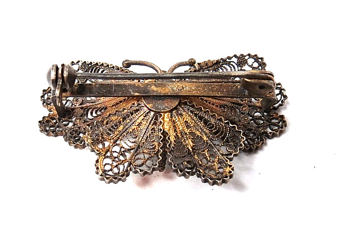 VINTAGE 800 SILVER FILIGREE BUTTERFLY PIN BROOCH 42MM WIDE
