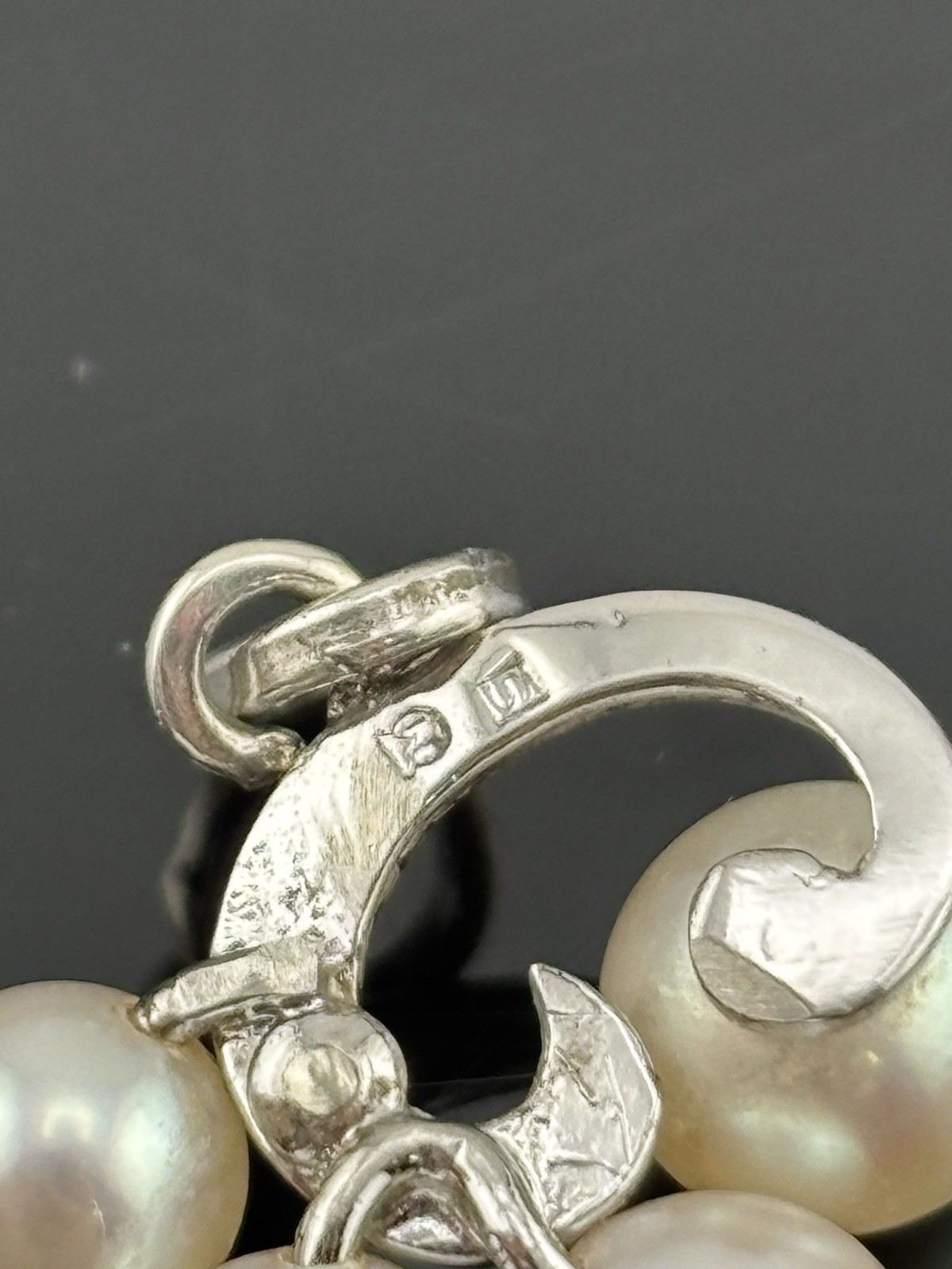 Vintage Sterling Silver Mikimoto Akoya Pearl Pendant 4 Pearls Swirl Charm .75″