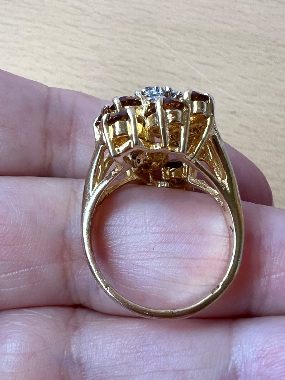 VINTAGE LARGE FAUX CITRINE GLASS CZ CUBIC ZIRCONIA COCKTAIL DRESS RING STATEMENT