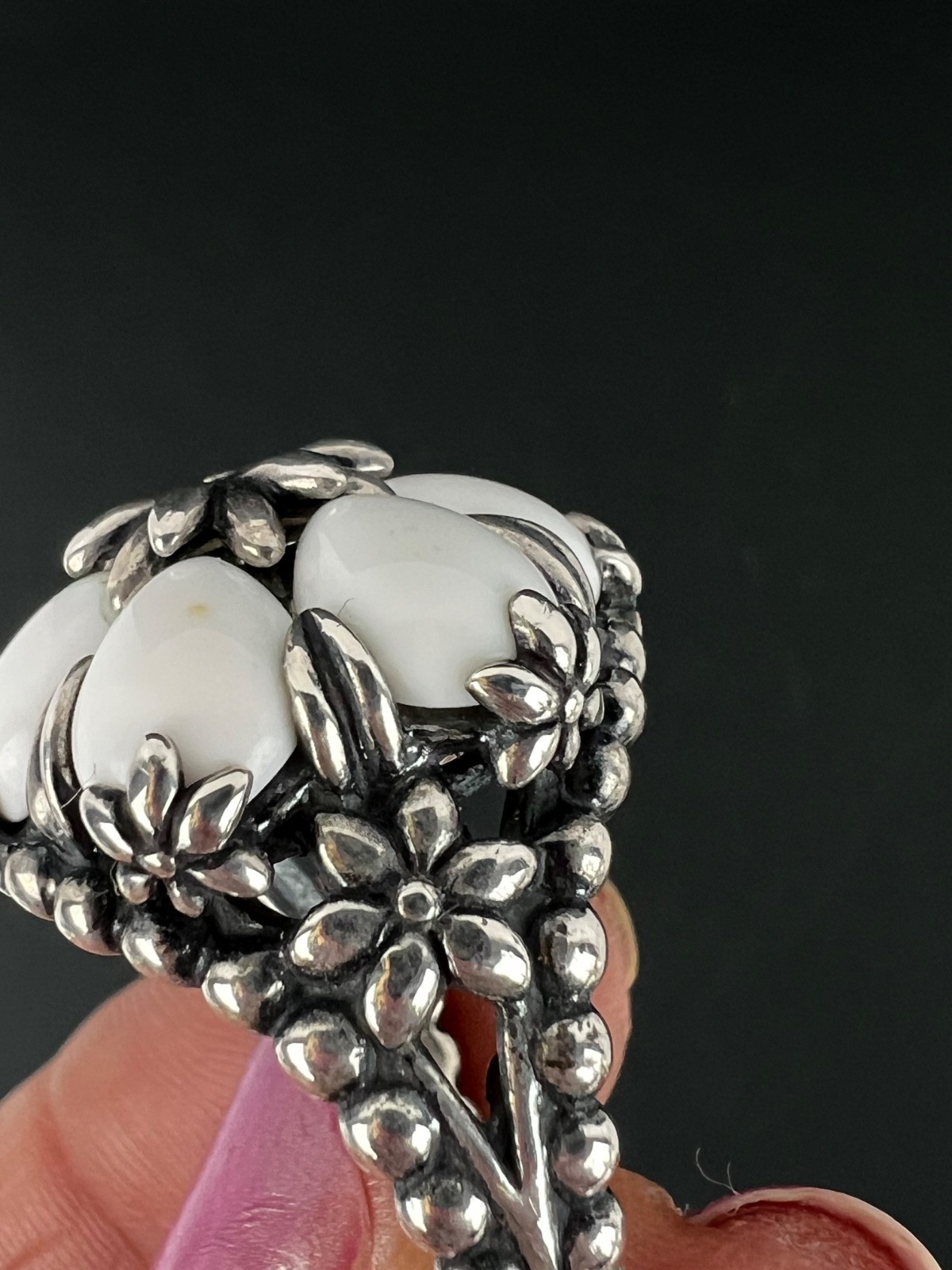 Carolyn Pollack Relios White Howlite Flower Sterling Silver Ring Size 8