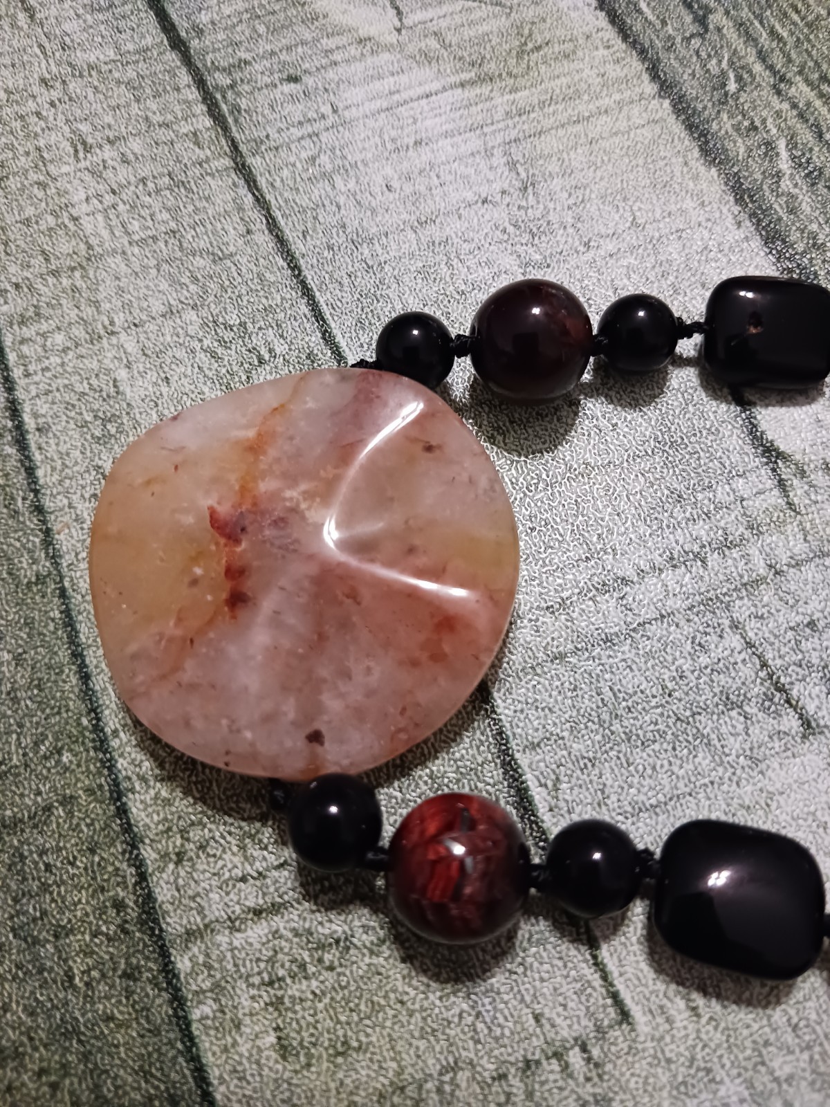 VINTAGE Natural Yellow Jade Black Onyx Tigers Eye Gemstones 18k White Gold ✨️