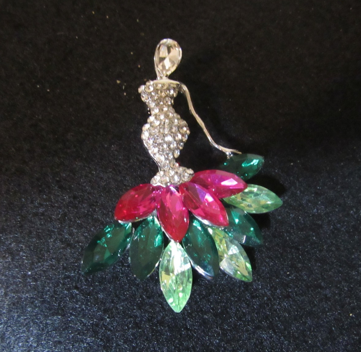 SILVER TONE MULTICOLOR CRYSTAL MERAID BROOCH GLOWS 2.5″