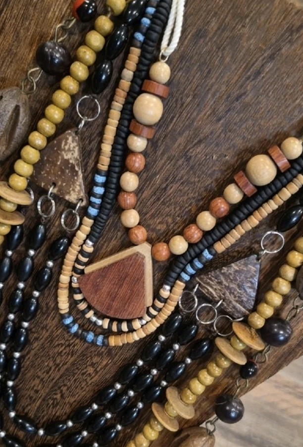 Vintage Wood & Mixed Metal Beaded Necklaces, Set of 6
