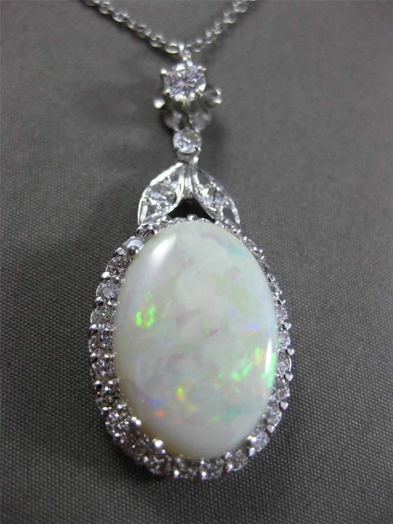 ANTIQUE MASSIVE 10.19CT DIAMOND & OPAL 14KT WHITE GOLD PENDANT E/F VS VVS #24009