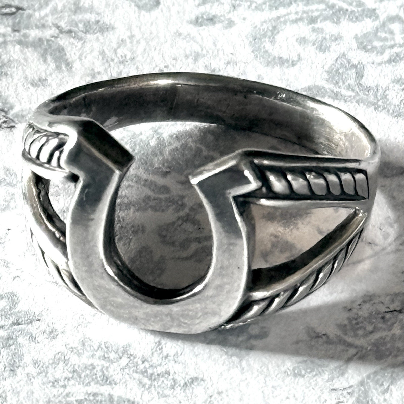 Horseshoe Ring Size 14 Sterling Silver Braided Western Rope Country Mens Gift