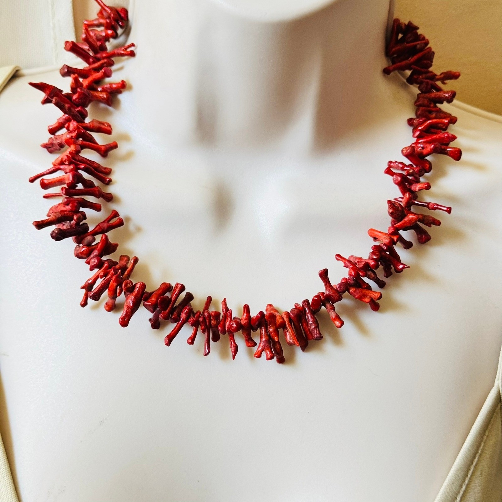 VTG Mediterranean Salmon Red Branch Coral Natural Necklace Genuine 19″ 48g Italy