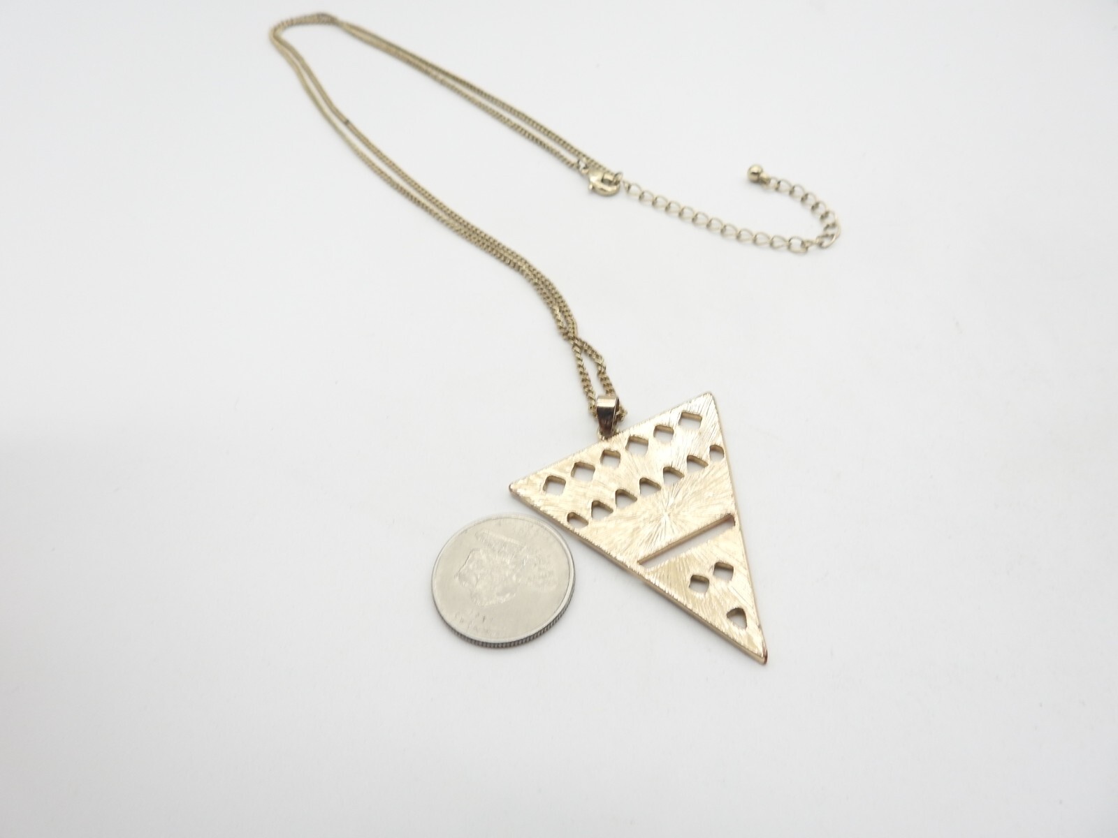 Orange Pink Black Cream Enamel Gold Tone Triangle Pendant Chain Necklace Vintage