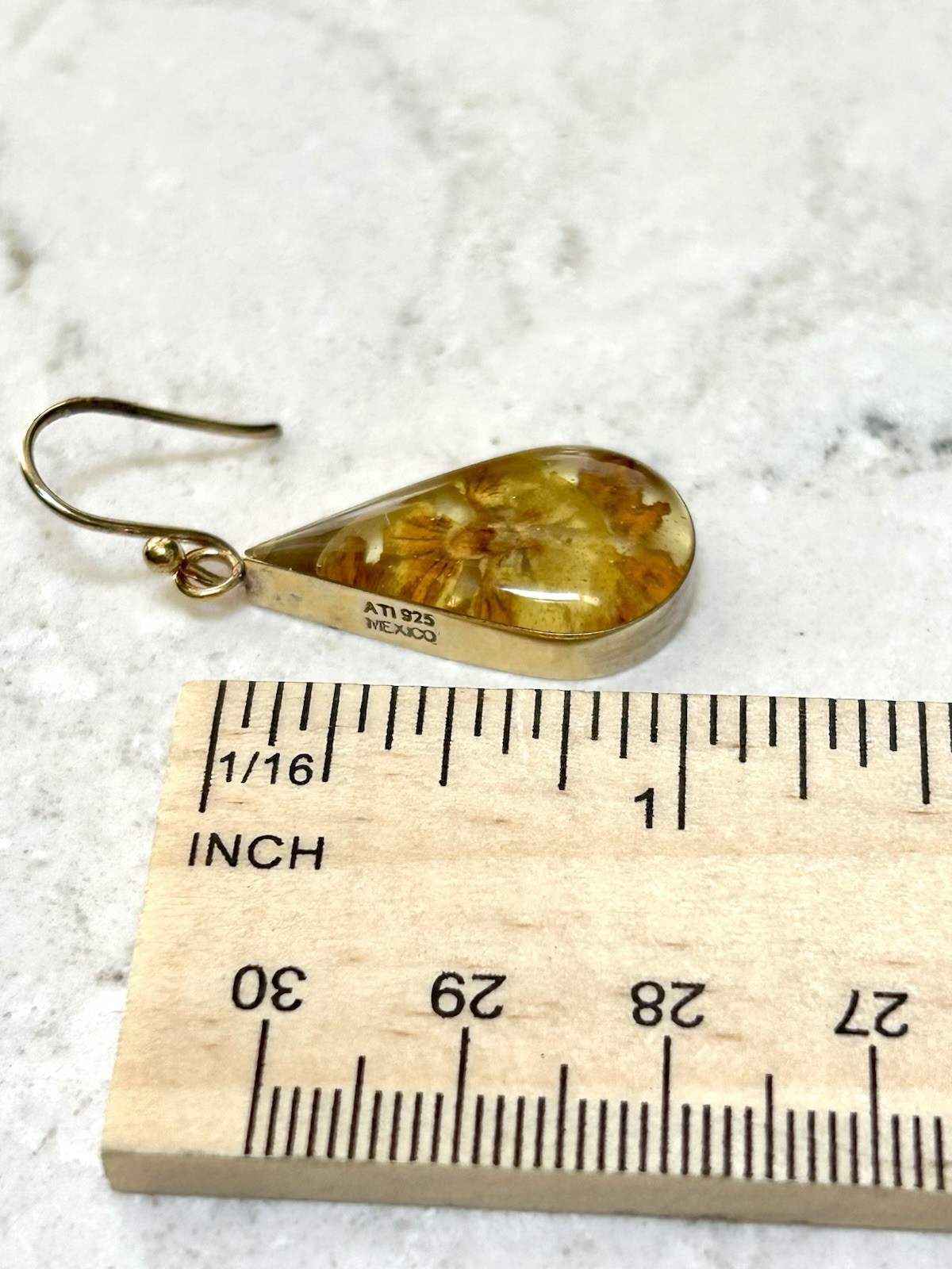 Annika Witt ATI dried flowers acrylic 925 sterling silver Mexico drop earrings