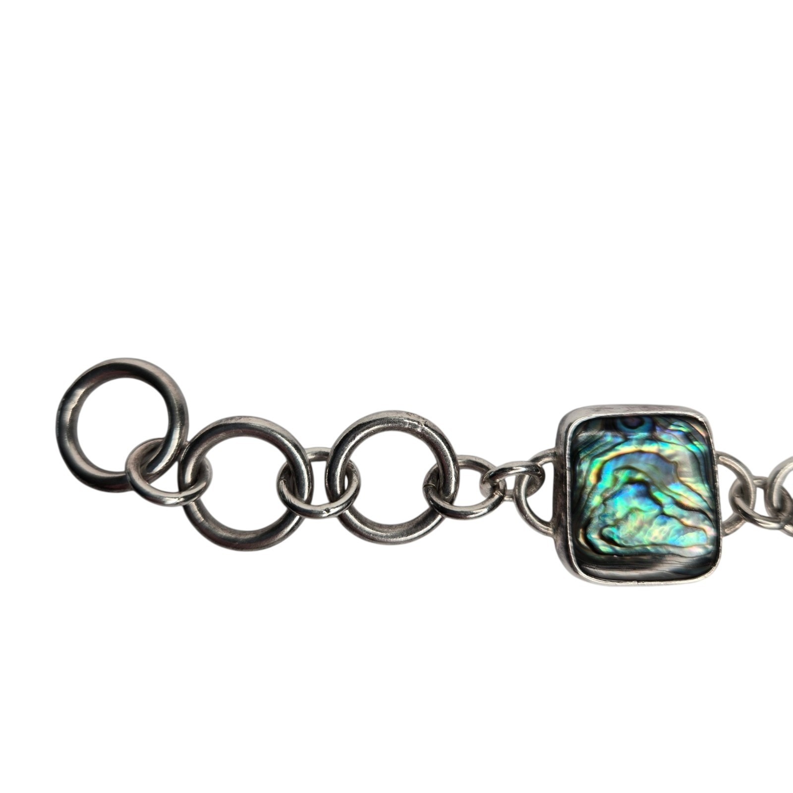 Heavy 925 Sterling Silver Abalone Shell Link Bracelet Artisan Paua Toggle Clasp