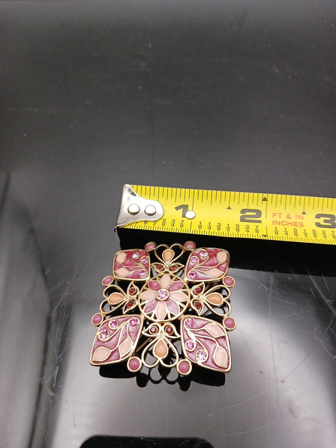 Vintage Cloissone Enamel Pin Rhinestone Square Brooch 1.5″ x 1.5″ Pinks Purples