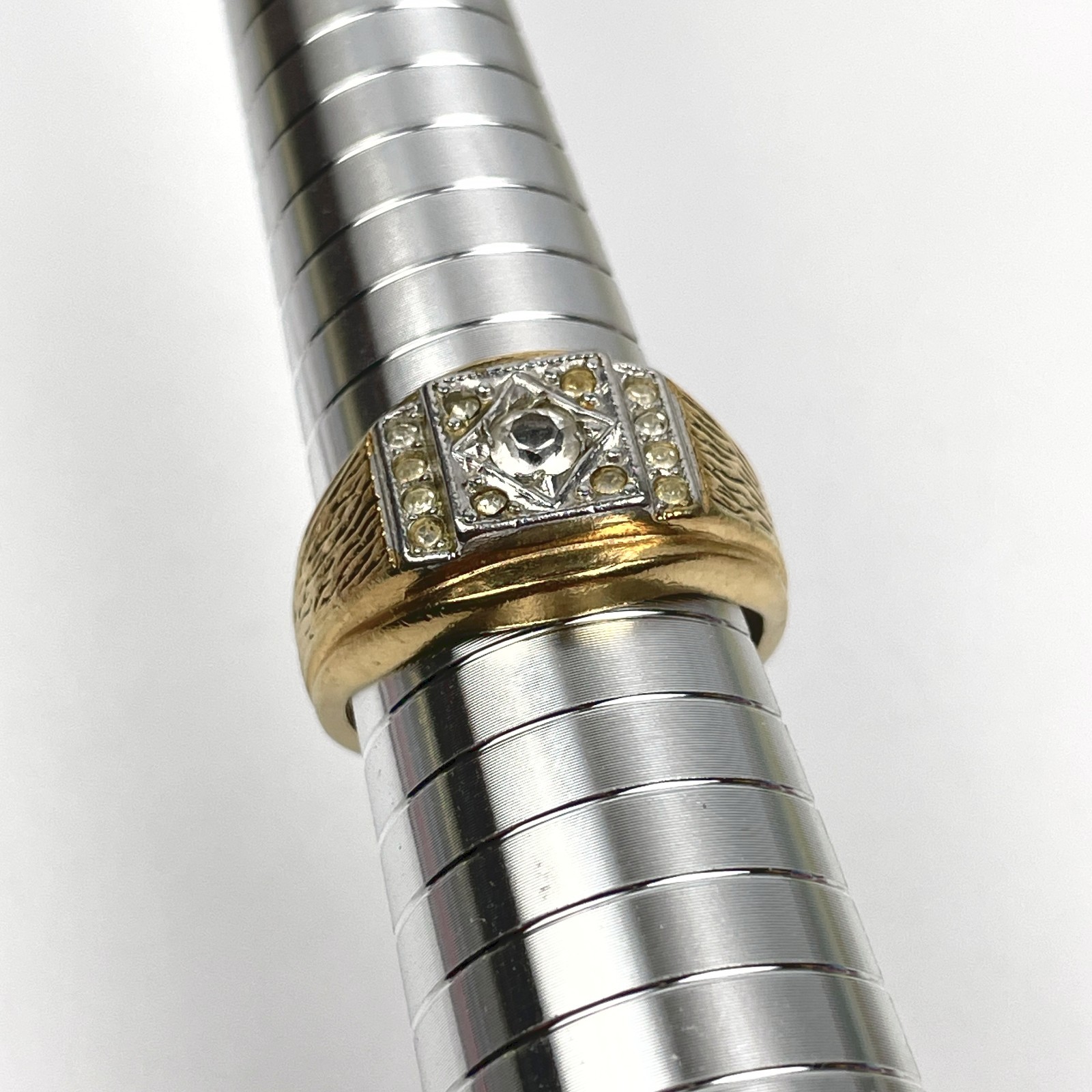 VTG MCM Men Signet Ring 18K HGE Textured Bark Two Tone Sz 10 3/4 Costume