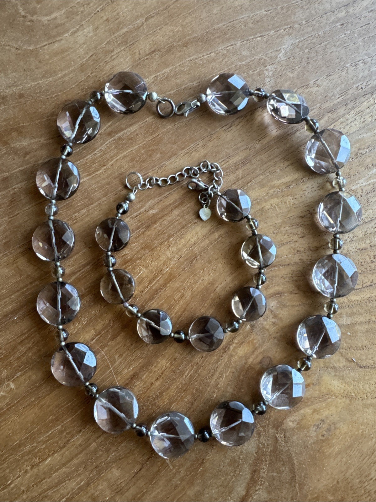 Smoky Quartz Faceted 45 Cm VTG Necklace And Bracelet Set. Beautiful
