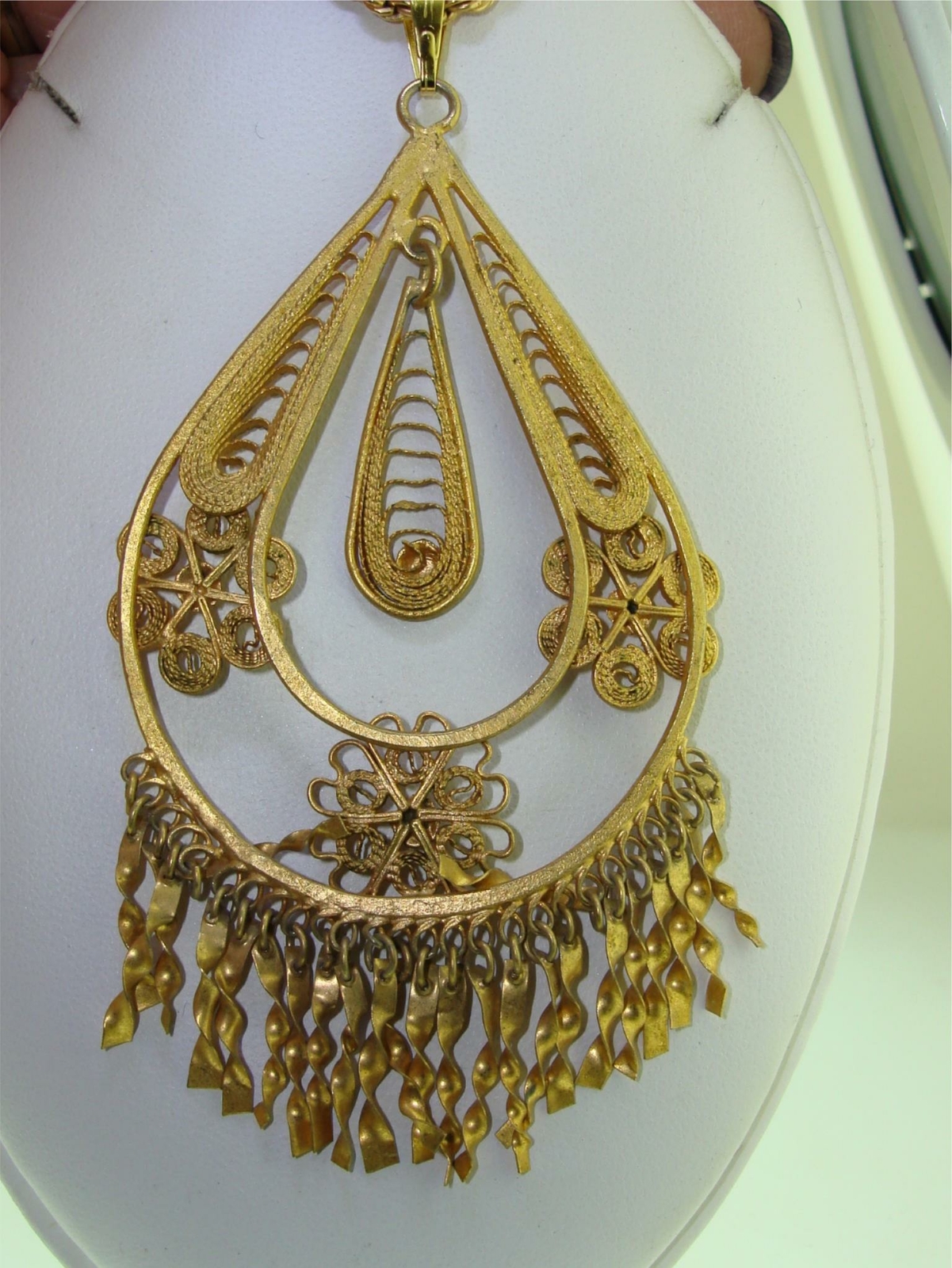 RARE VINTAGE GOLD WASHED CANNETILLE SPUN SILVER FILIGREE PENDANT NECKLACE!