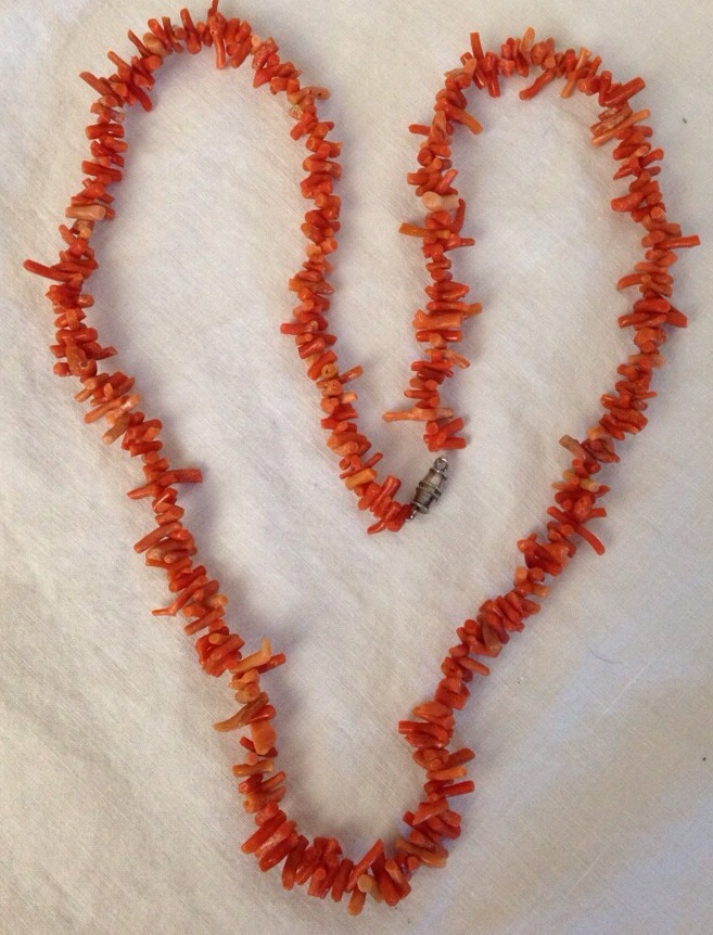Vintage Real CORAL Necklace Natural Branch LONG 27″ Strand Pink Salmon Color