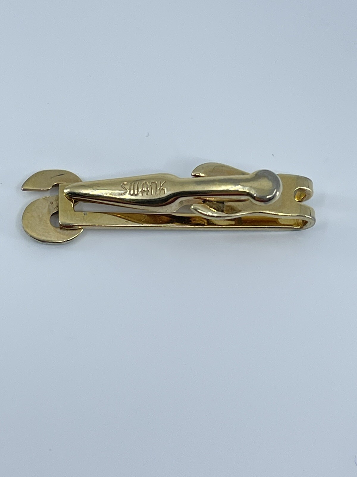 Vintage Swank cufflinks and tie clip monogram beveled S gold tone bullet backs