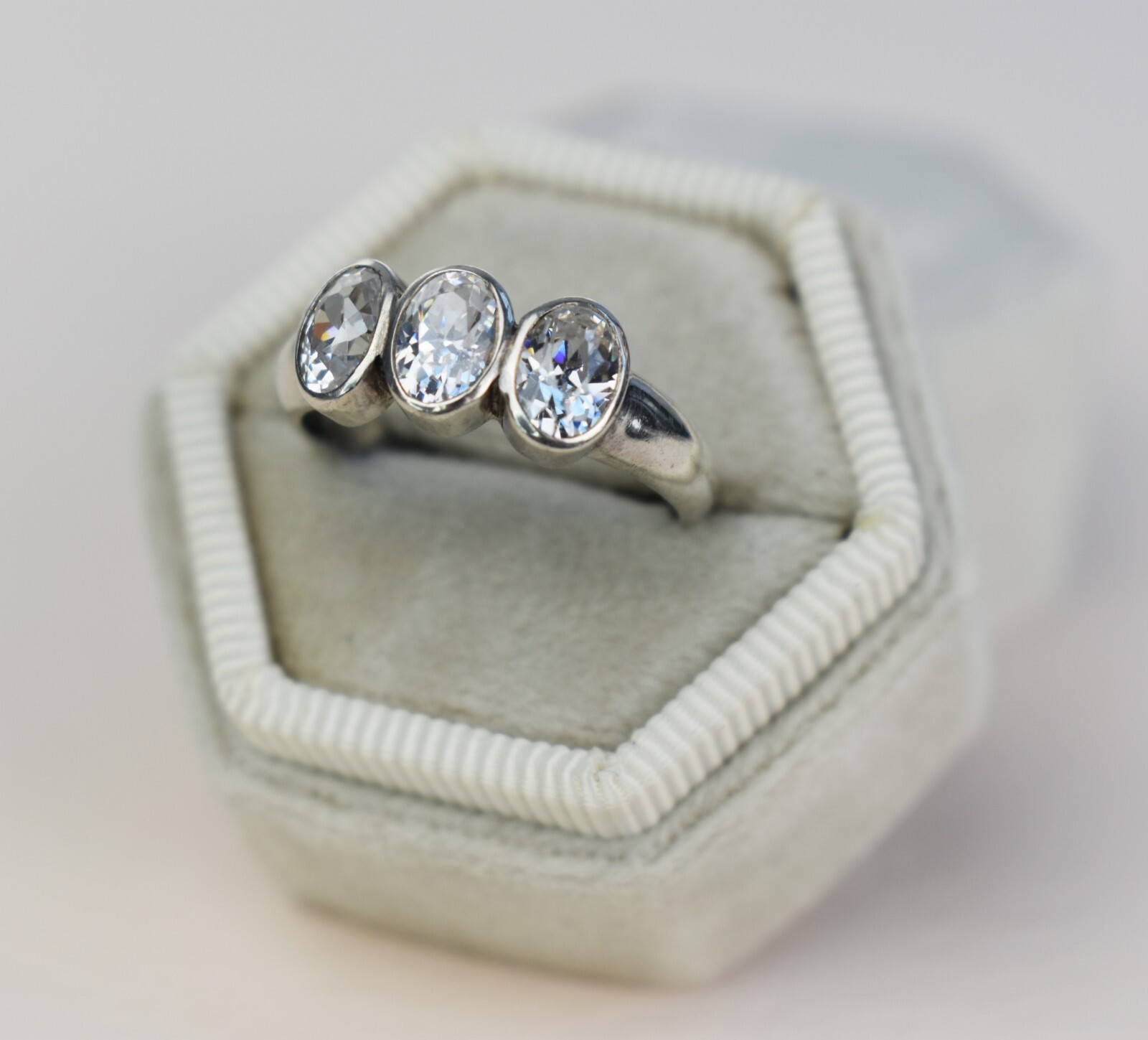 Chunky sterling silver ring with clear gemstone, basic casual right hand ring