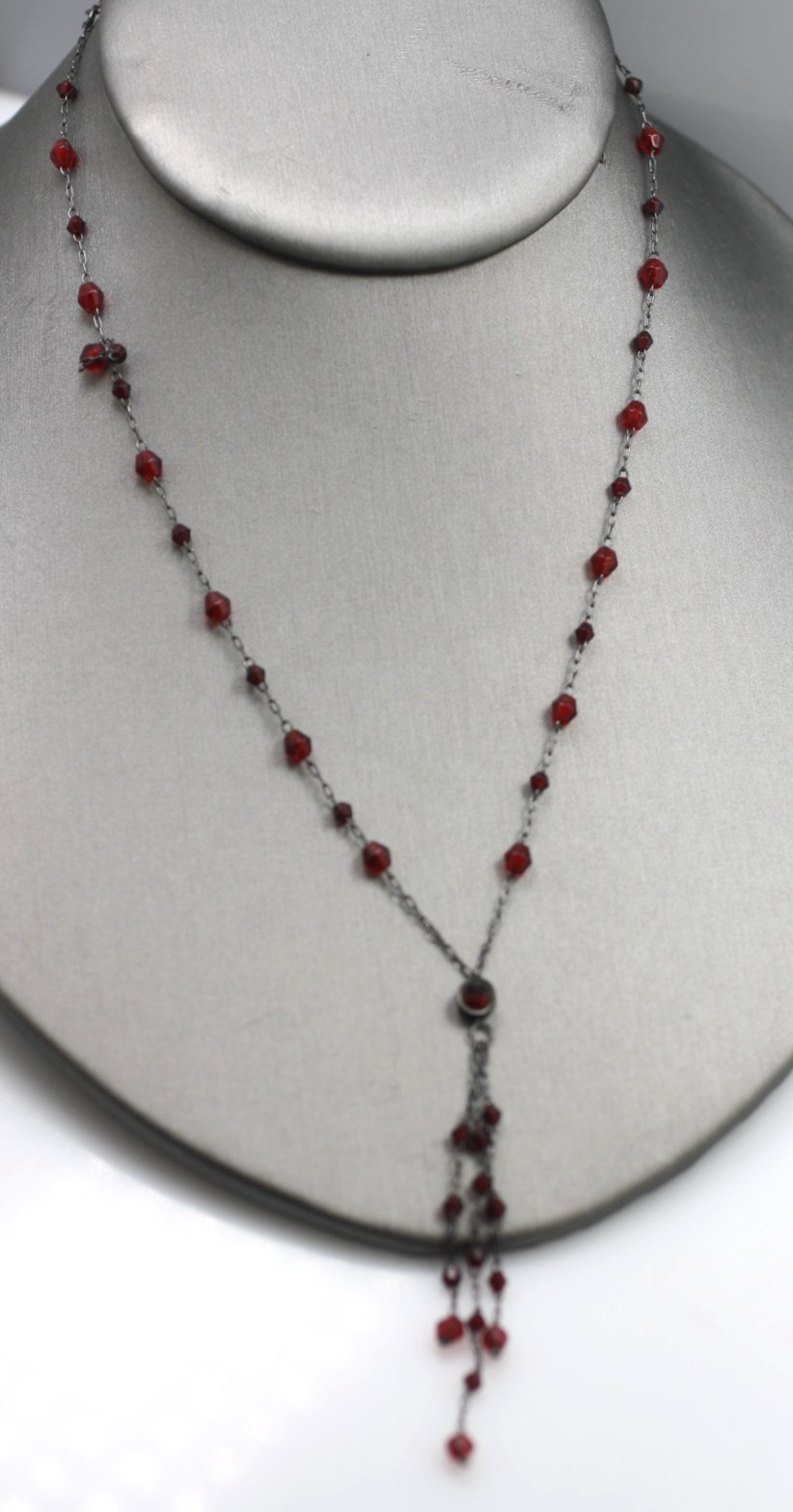 1928 brand gun metal finish red beads delicate chain necklace 15-17″ Y drop