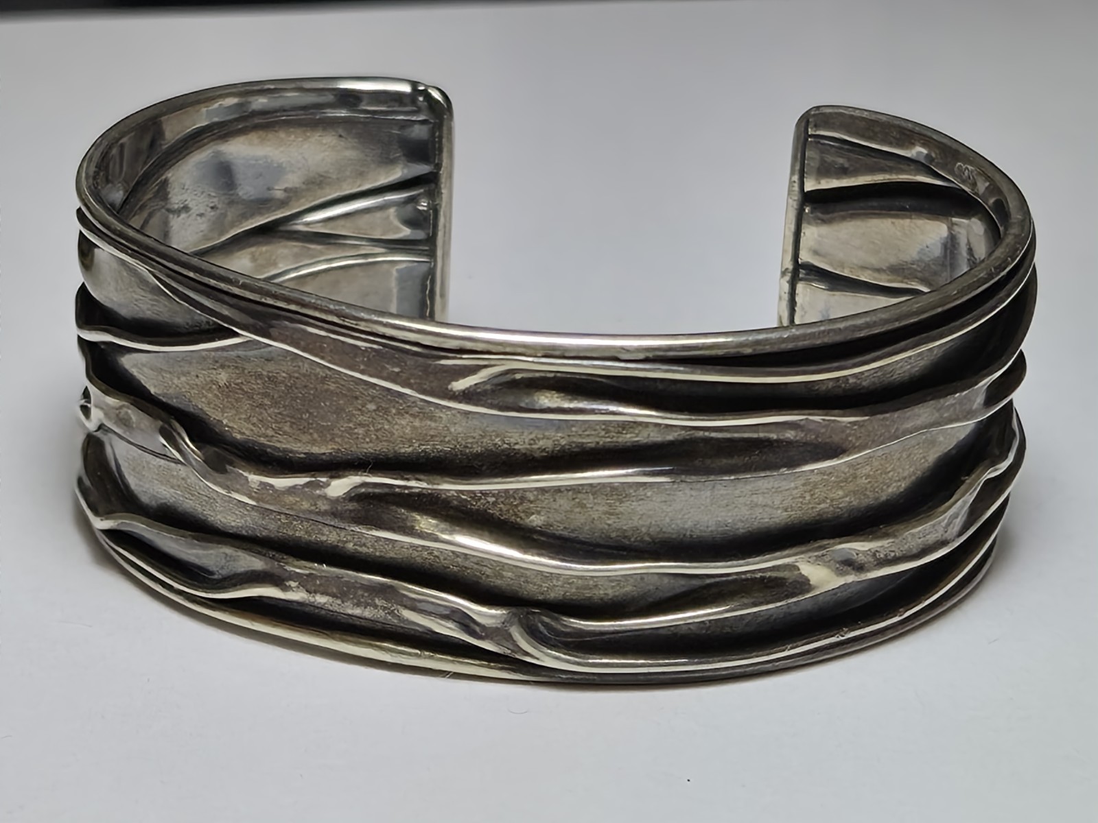 Modernist / Brutalist Style .925 Sterling Silver Cuff Bracelet