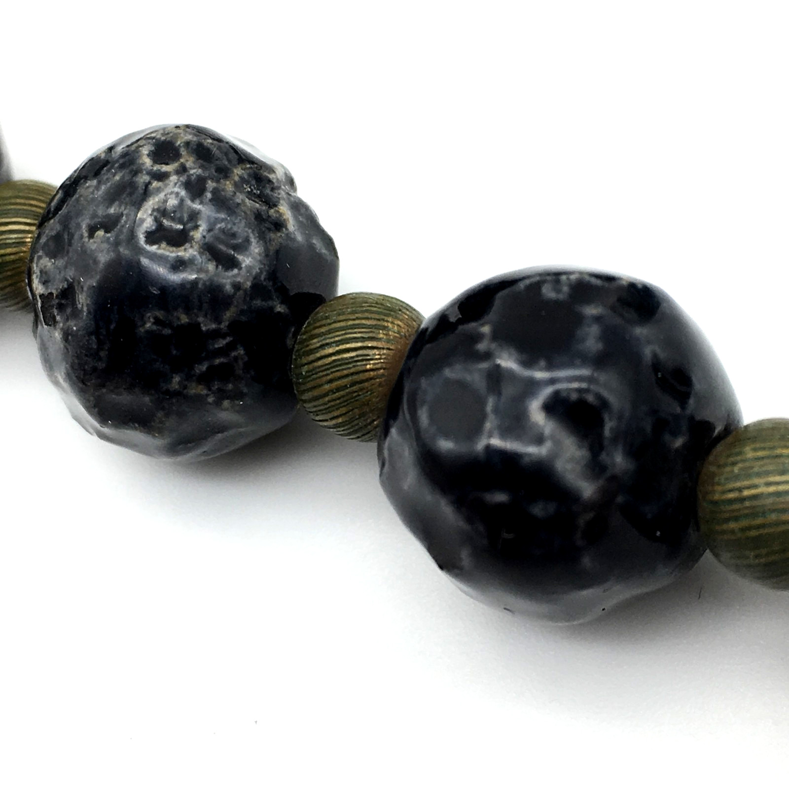 Miriam Haskell Signed Black Ceramic Cone Wood White Art Glass Beads 24″ Necklace