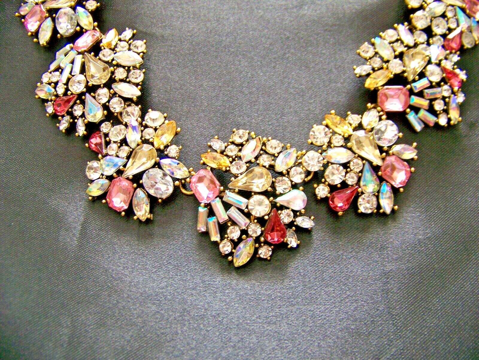 Vintage Style Pastel Multi Color Rhinestone and Glass Necklace