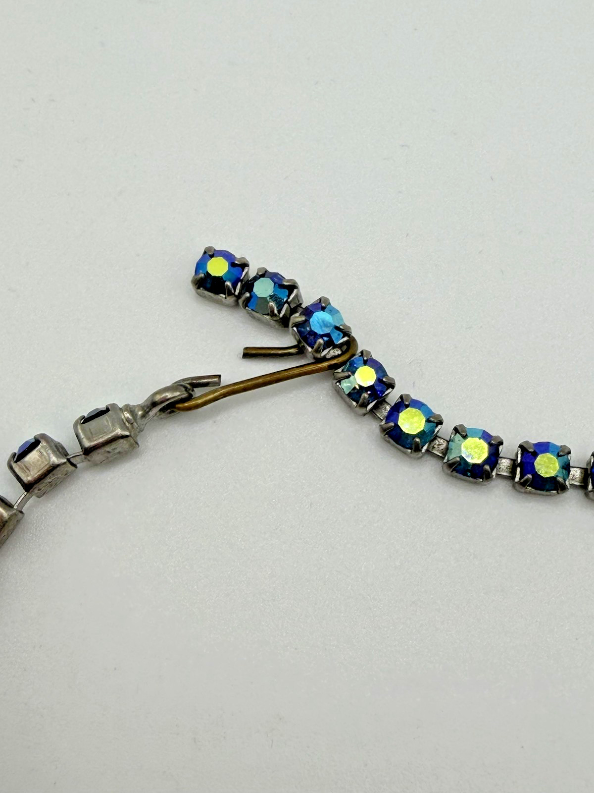 BLUE CRYSTAL RHINESTONE BOW Y-DROP STATEMENT NECKLACE 16IN WOMENS HOOK CLASP
