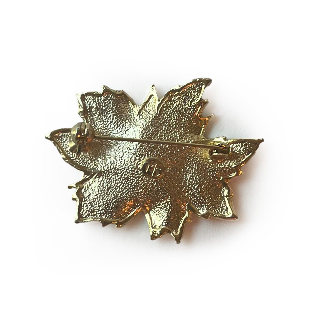 Vintage 1970s Steinmetz Christmas Poinsettia Pin Brooch Enamel Signed SFJ