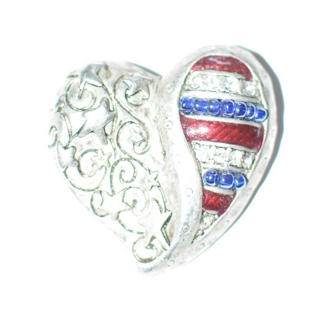 Signed Chico’s patriotic silver tone red white and blue heart brooch