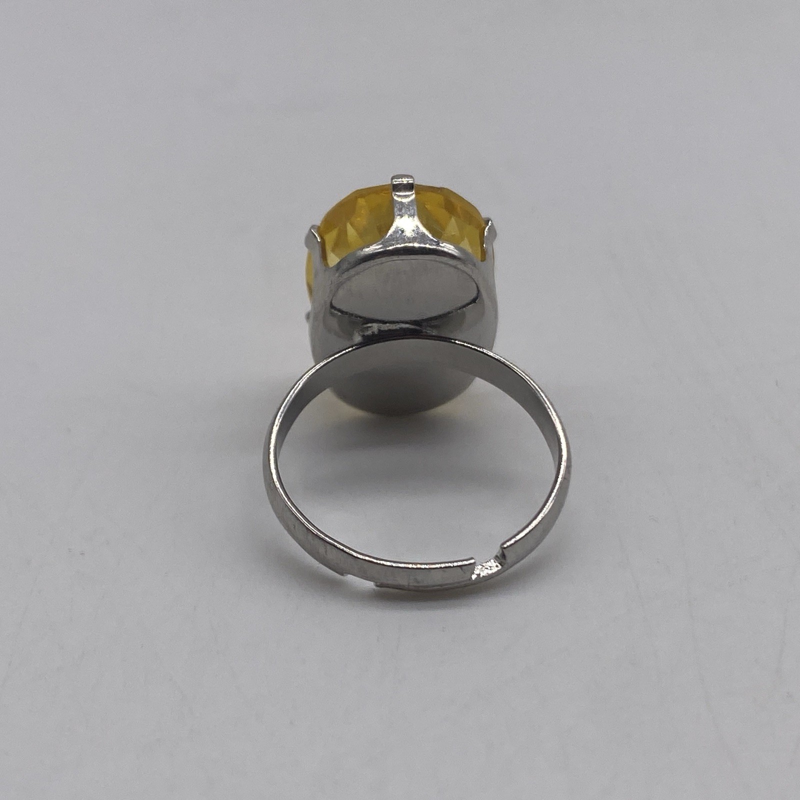 Silver Tone Yellow Stone Ring Size 6