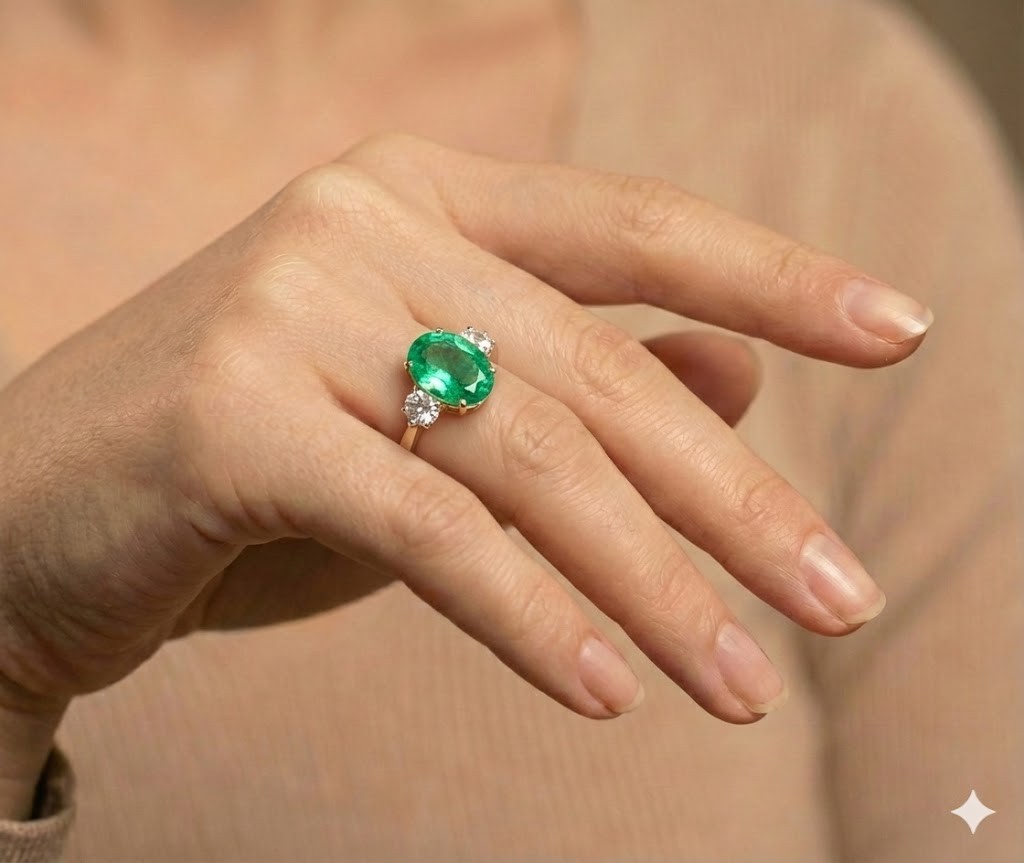 14k Two-tone Gold Engagement Ring 3.57ct.Natural Colombian Emerald Oval GIA CERT