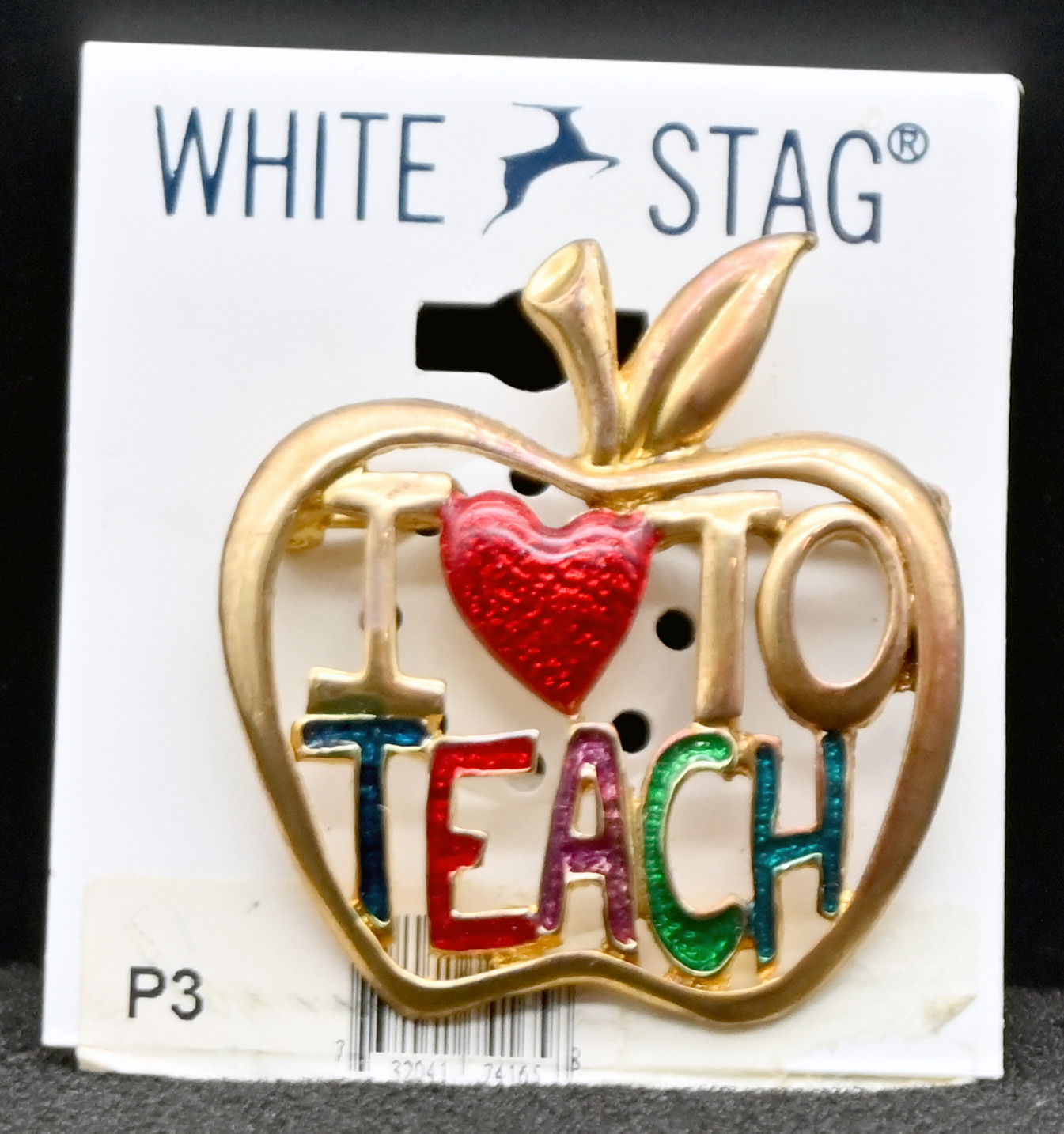 💖 White Stag “I Heart to Teach” Enamel Pin – New & Unused – 1.5 Inches