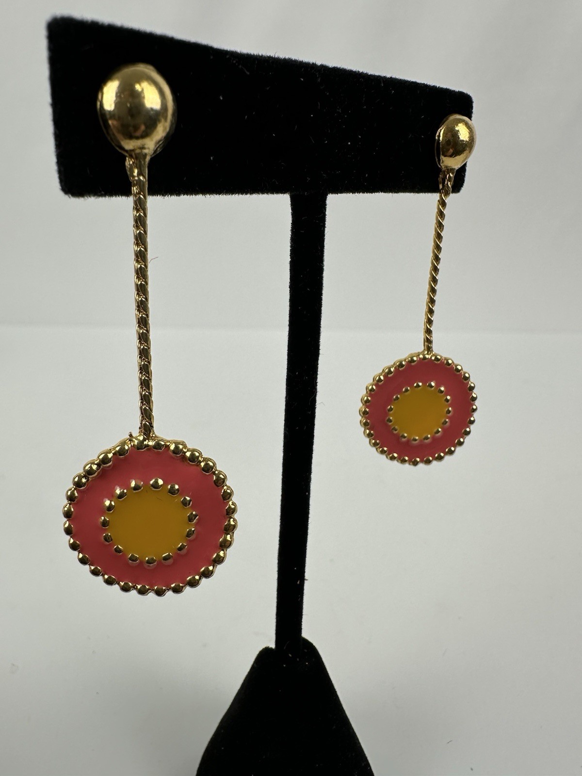Vintage Clip On Pink And Mustard Yellow Dangle Earrings From Estate