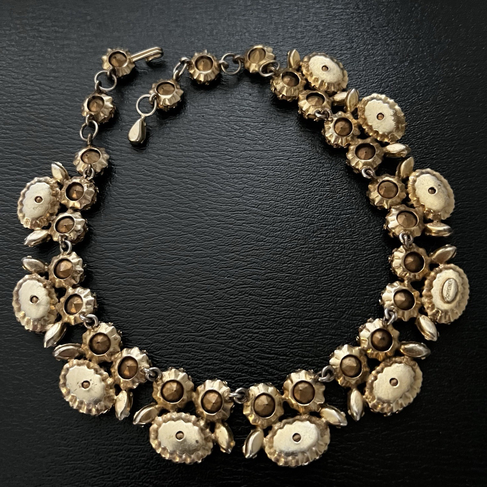 Vintage Schreiner Bright Yellow Foiled Crystals Rhinestone Collar Necklace