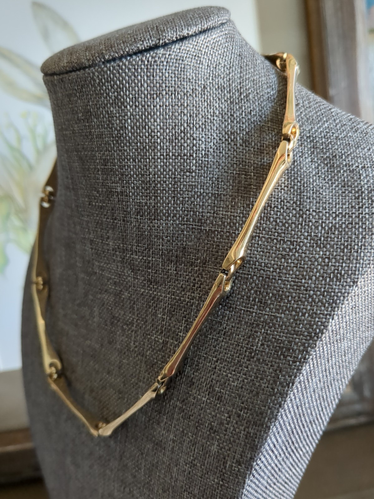 Vintage Gold Tone Bar Necklace Link Chain Bar Necklace 16″