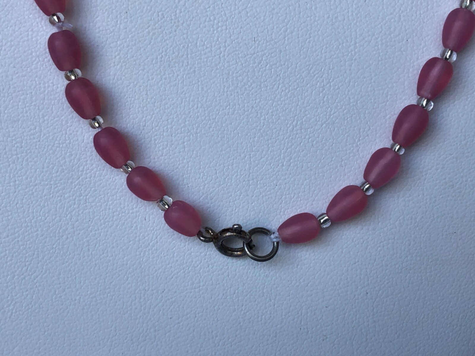 Beautiful, Delicate Pink Czech Glass Necklace with Hearts-and-Flowers Pendant