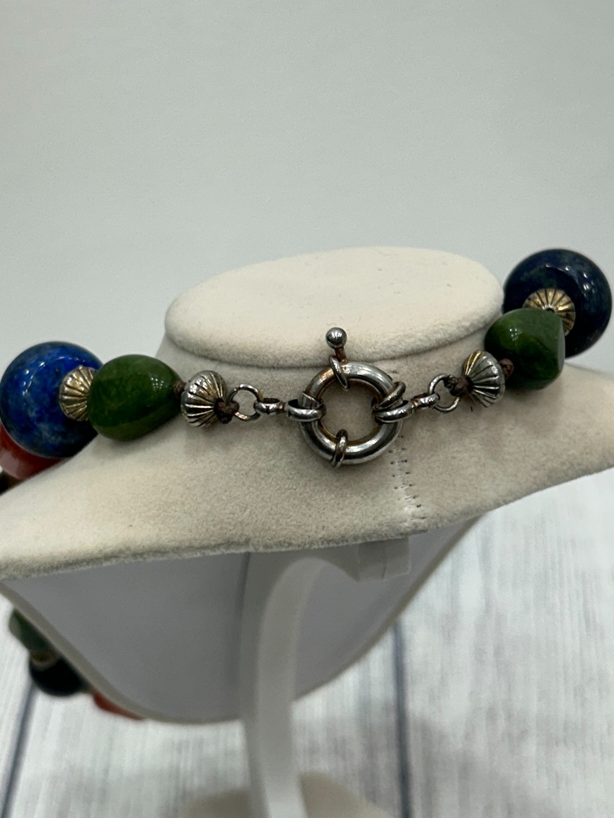 Artisan Multi-Gemstone Necklace Amethyst Lapis Tiger’s Eye Carnelian Jade 18″