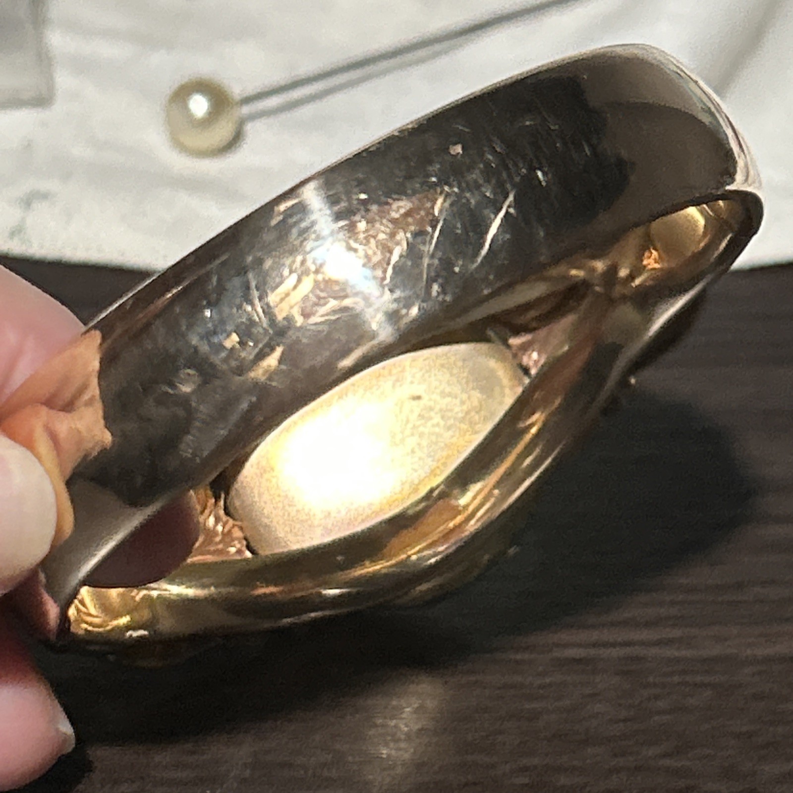 ANTIQUE 44g NOUVEAU 1/20 GOLD FILL E.M. Co HINGED PHOTO LOCKET BANGLE BRACELET