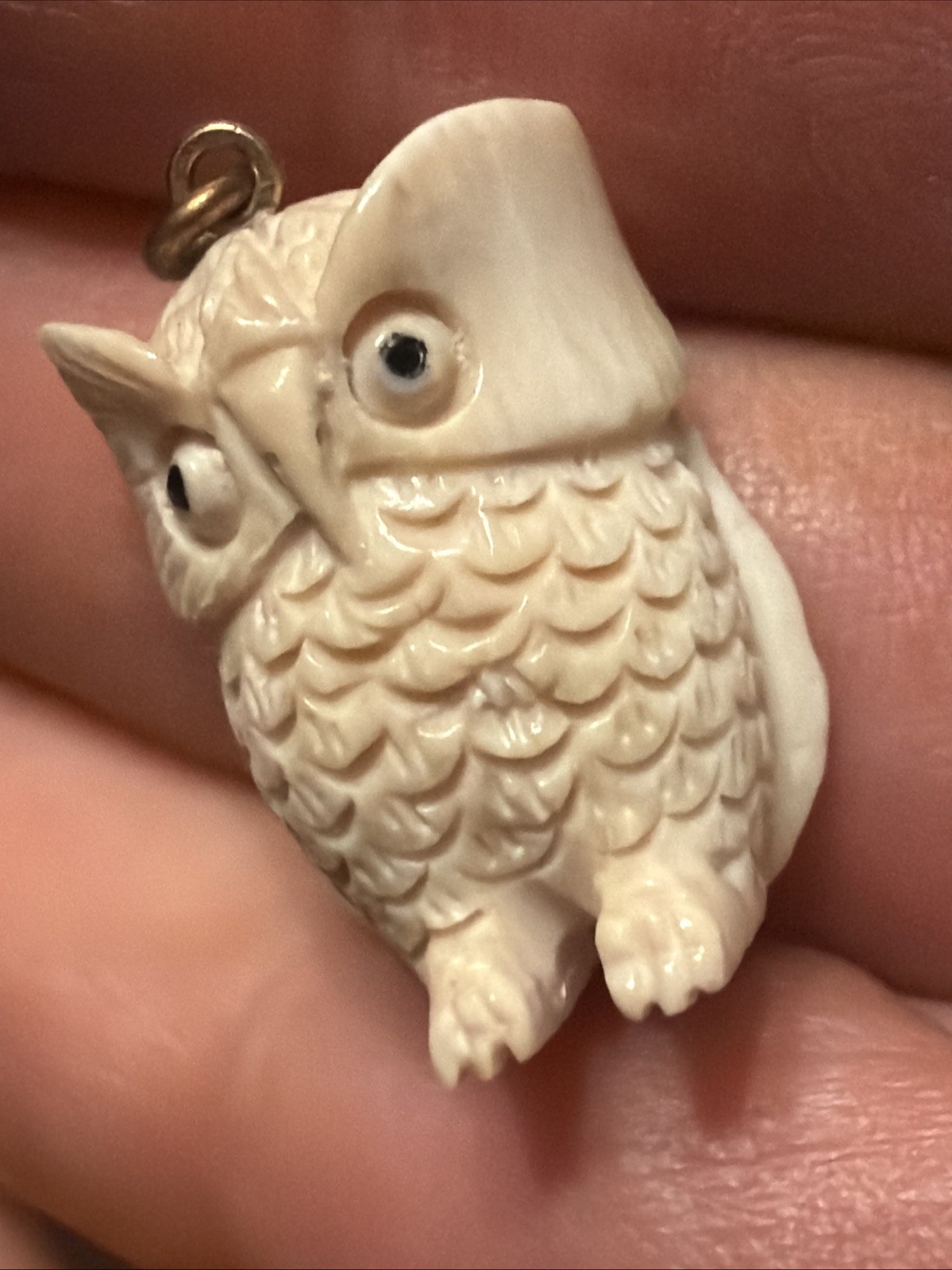 Vintage Hand Detailed Carved White Owl Pendant Charm Wise Owl Masterful Artisan