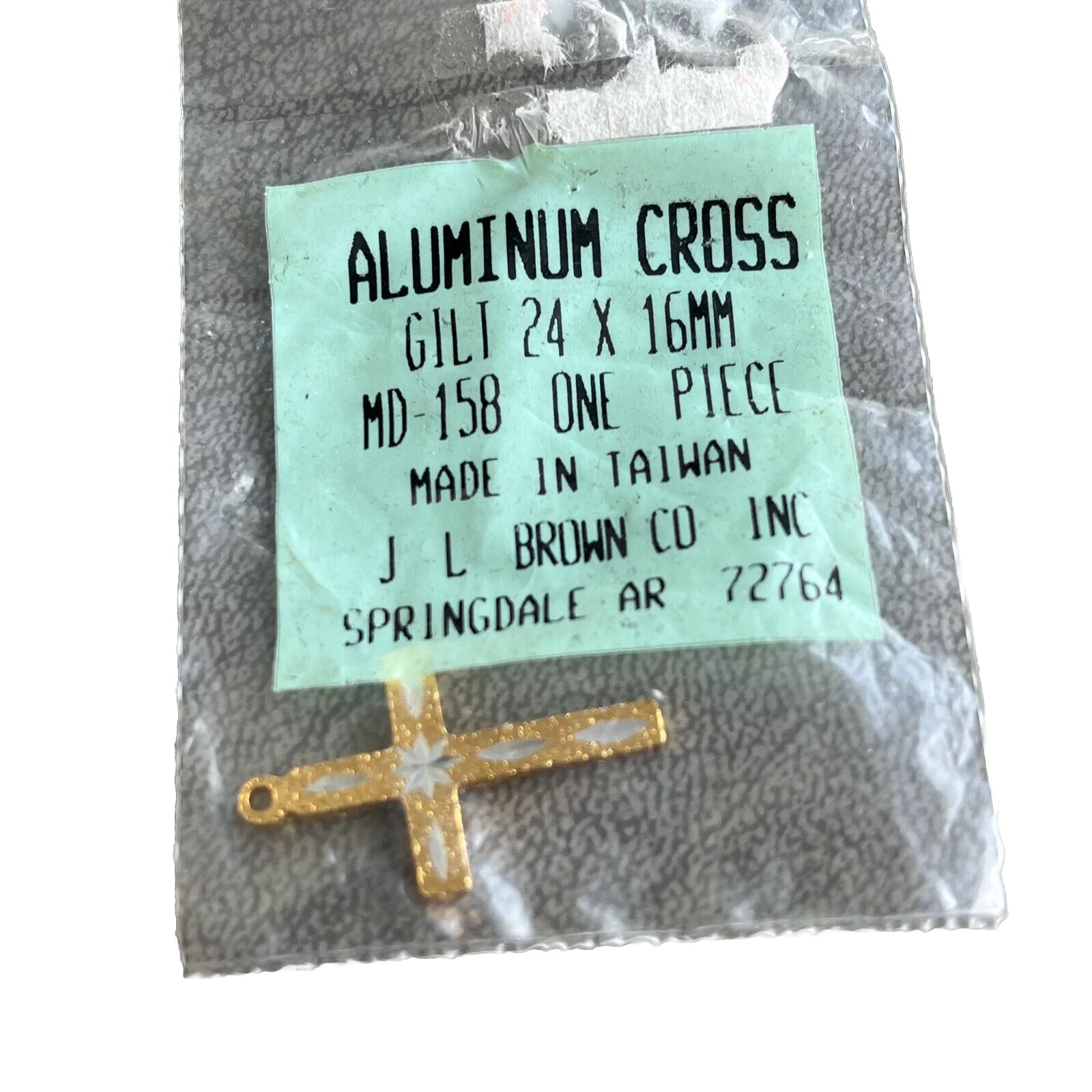 Cross Vintage Goldtone Plated Aluminum Deco Diamond Cut Design Pendant JL Brown