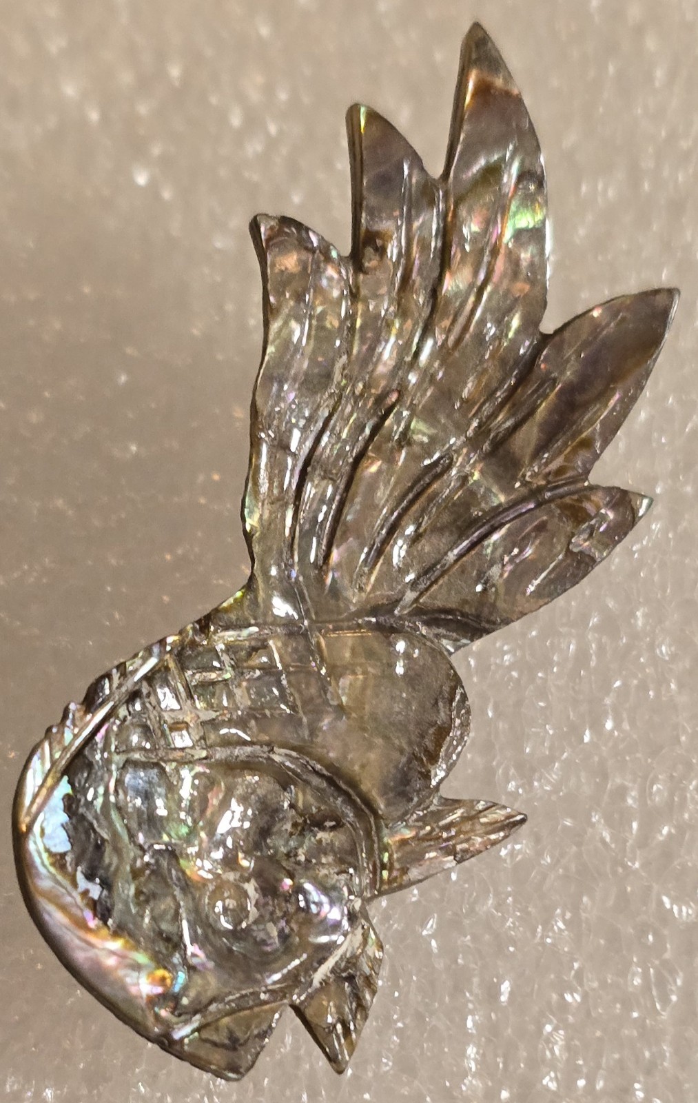 Vintage Artisan Made Hand Carved Abalone Figural Swimming Fish Brooch