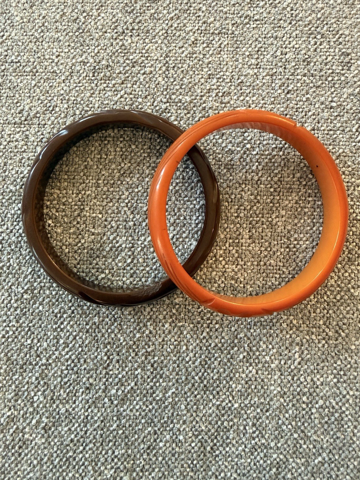 Set Of 2 Vintage Carved Bakelite Bangles